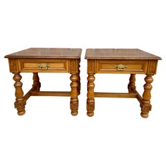20th Century Pair Of Spanish Nightstands With One Drawer And Bronze Hardware