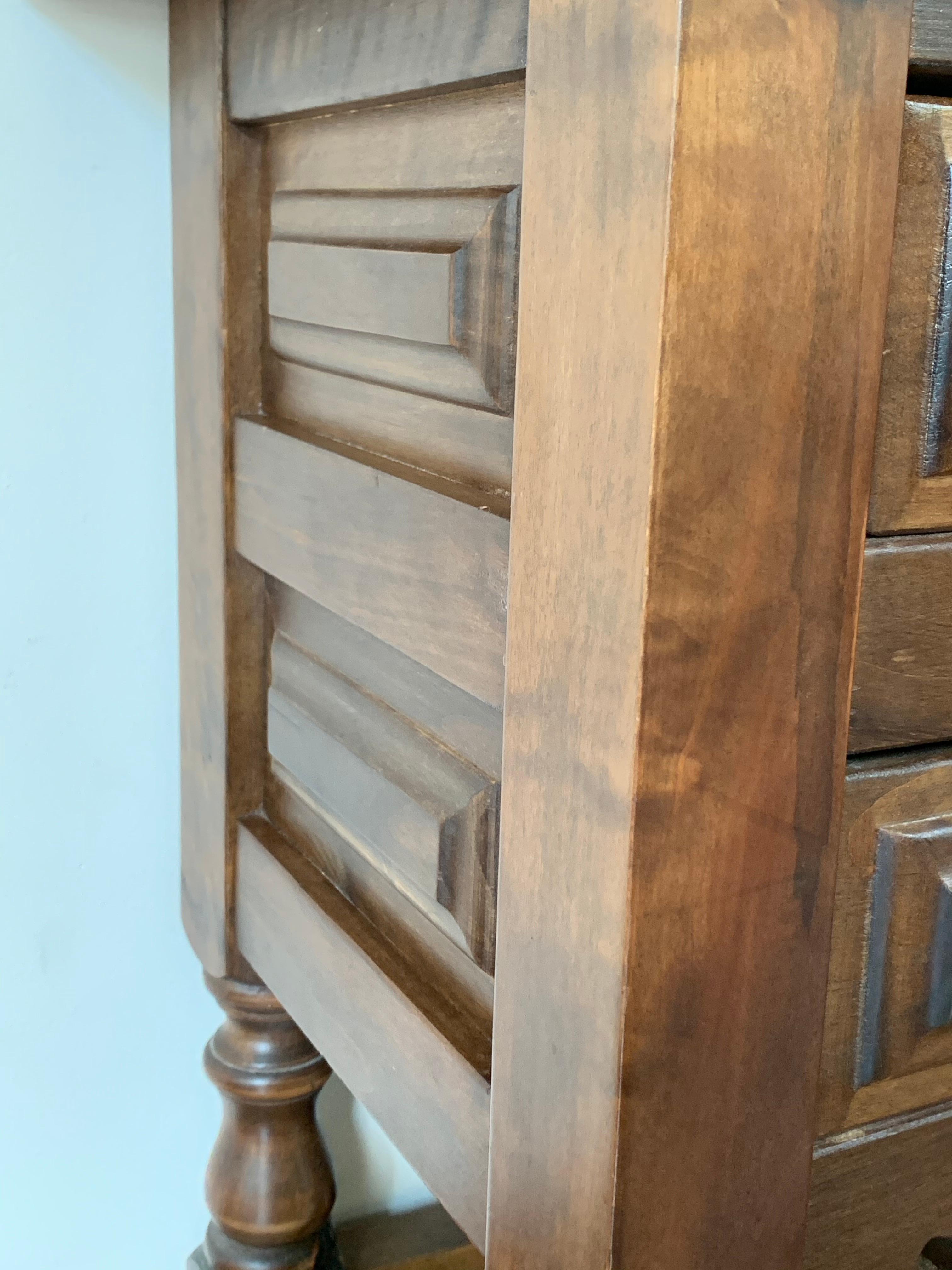 20th Century Pair of Spanish Nightstands with Two Drawers and Iron