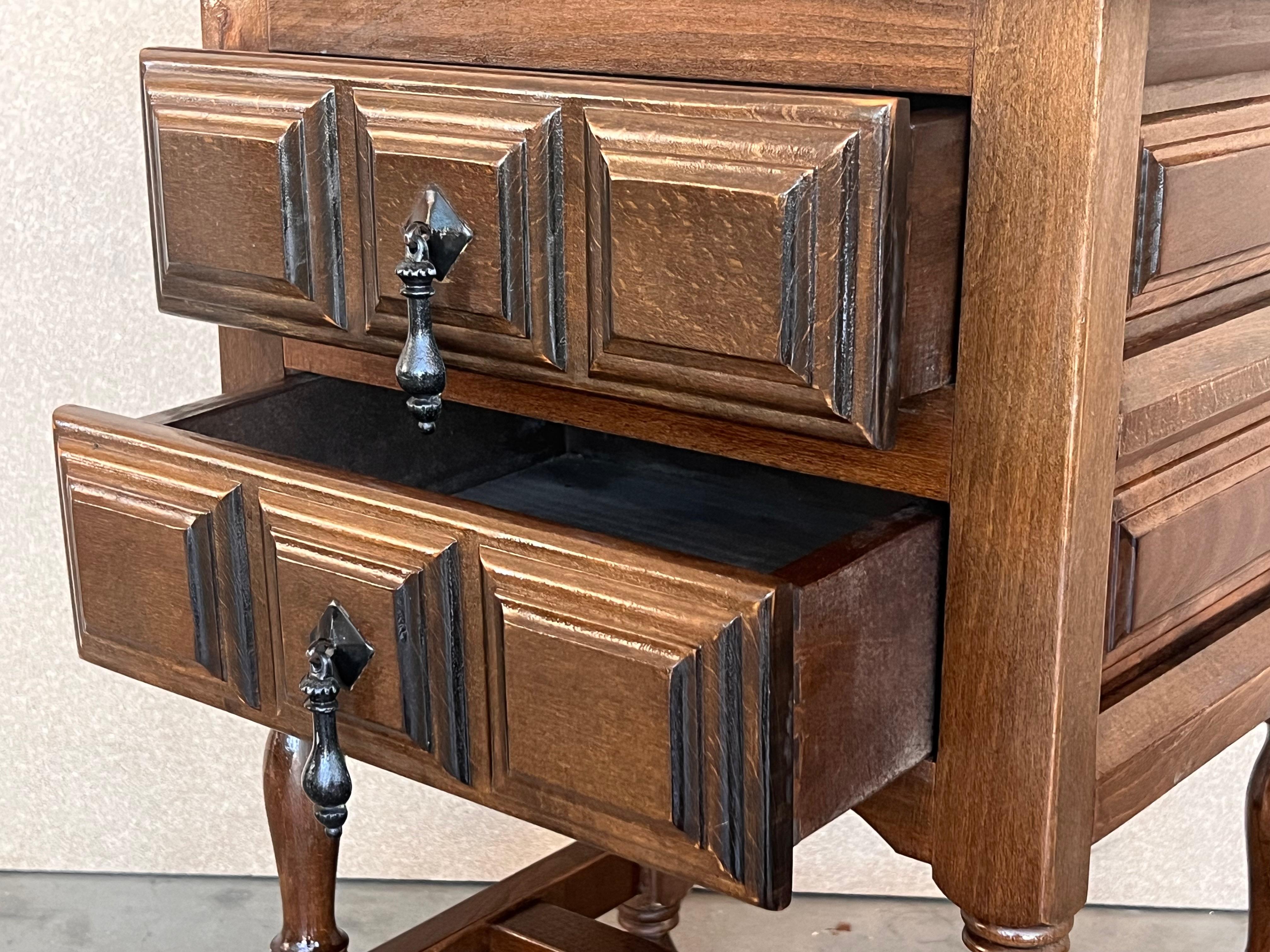 20th Century Pair of Spanish Nightstands with Two Drawers and Iron Hardware 7