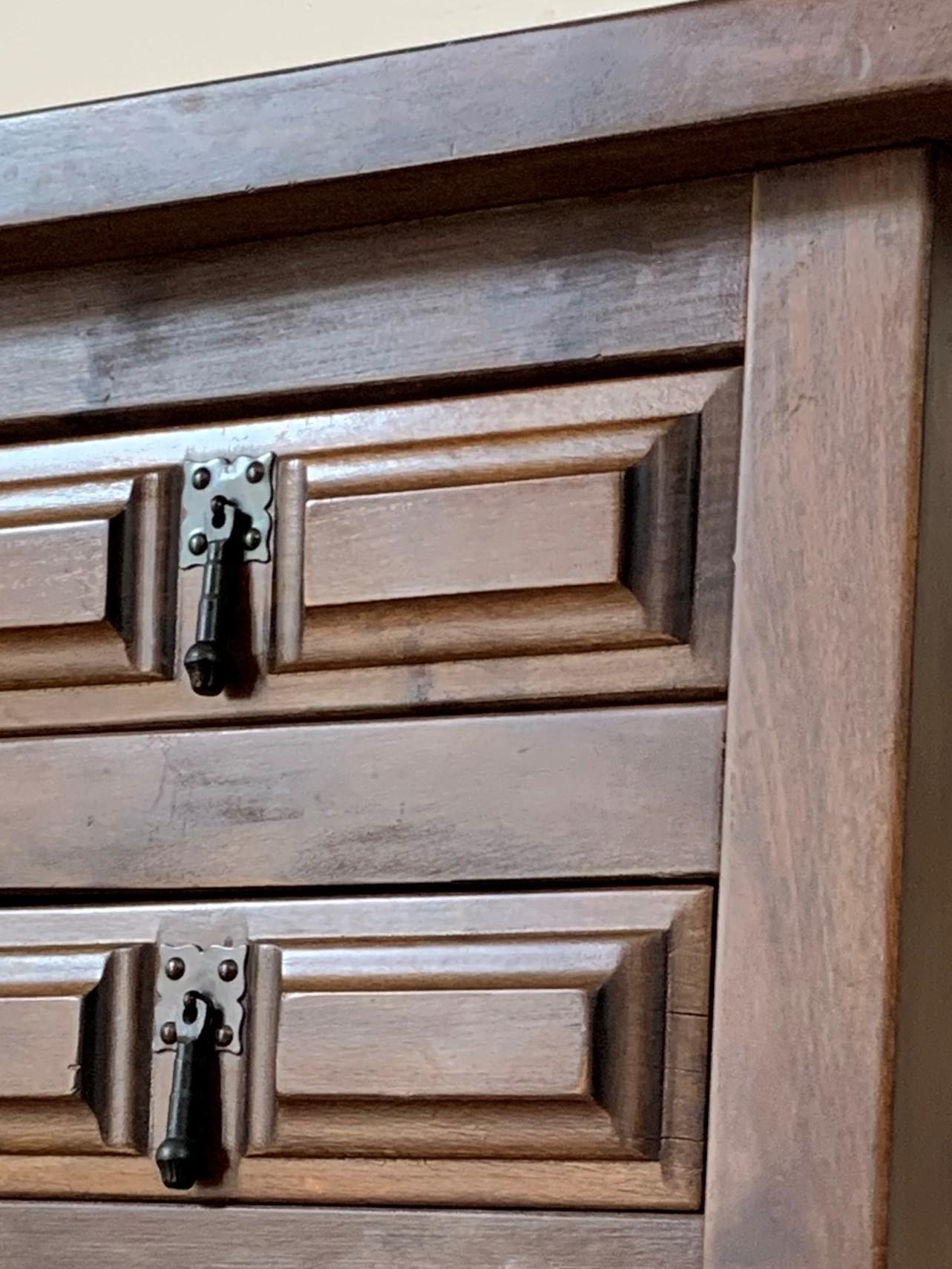 20th Century Pair of Spanish Nightstands with Two Drawers and Iron
