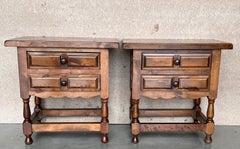 20th Century Pair of Spanish Nightstands with Two Drawers and Iron Hardware