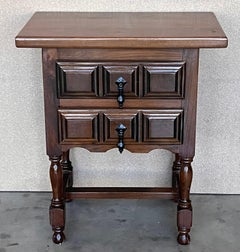 20th Century Pair of Spanish Nightstands with Two Drawers and Iron Hardware