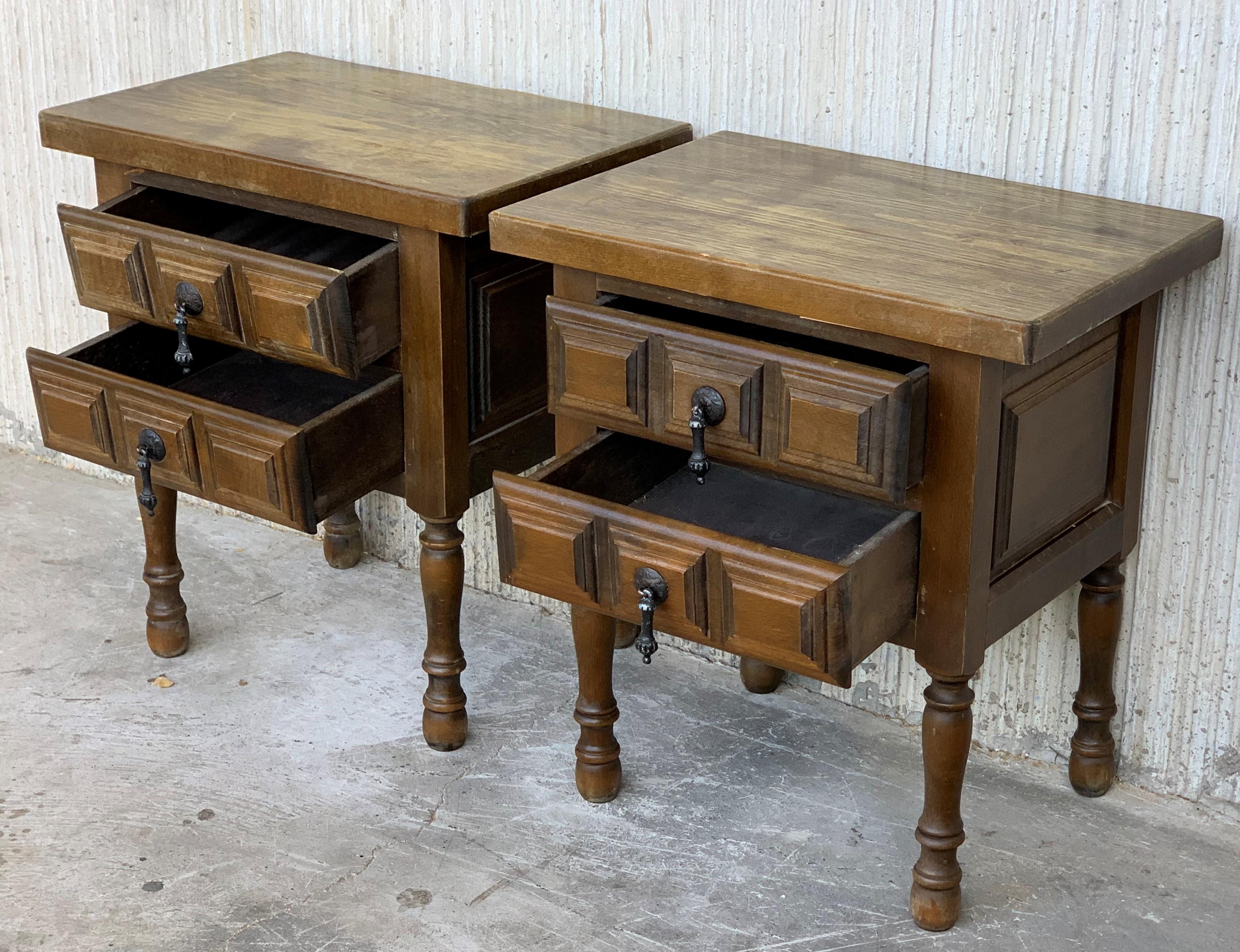 Spanish Colonial 20th Century Pair of Spanish Nightstands with Two Drawers and Iron Hardware