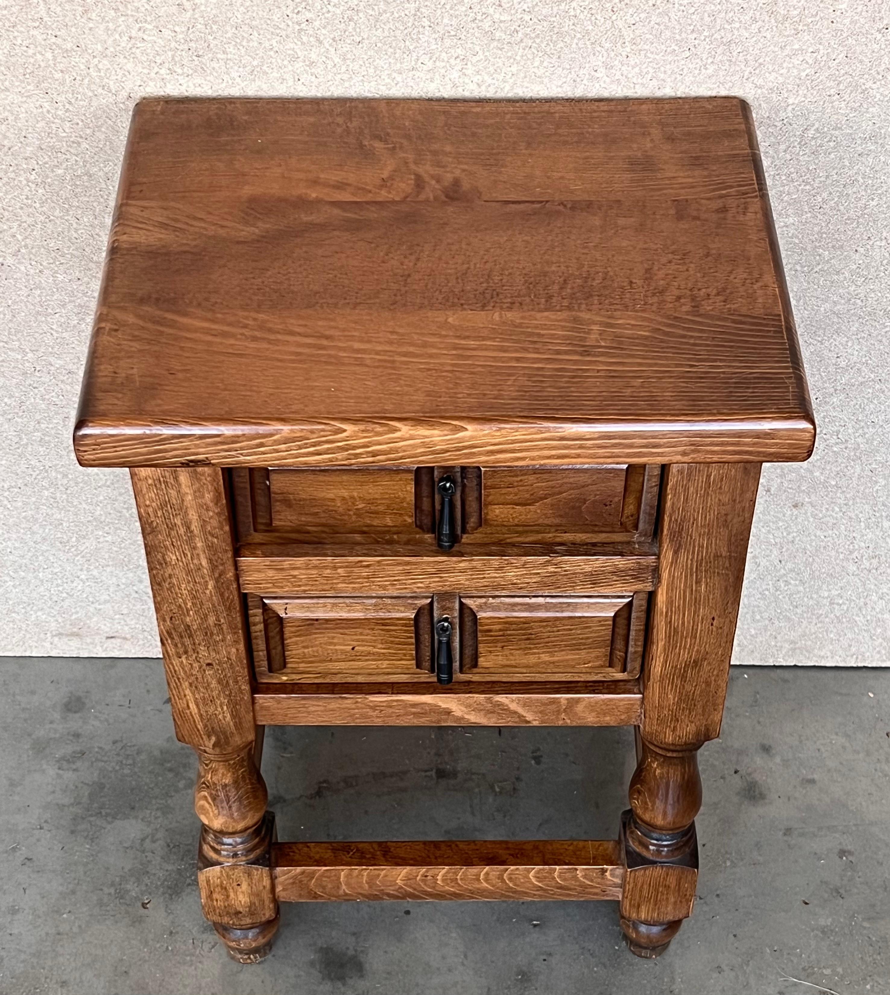 Spanish Colonial 20th Century Pair of Spanish Nightstands with Two Drawers and Iron Hardware For Sale