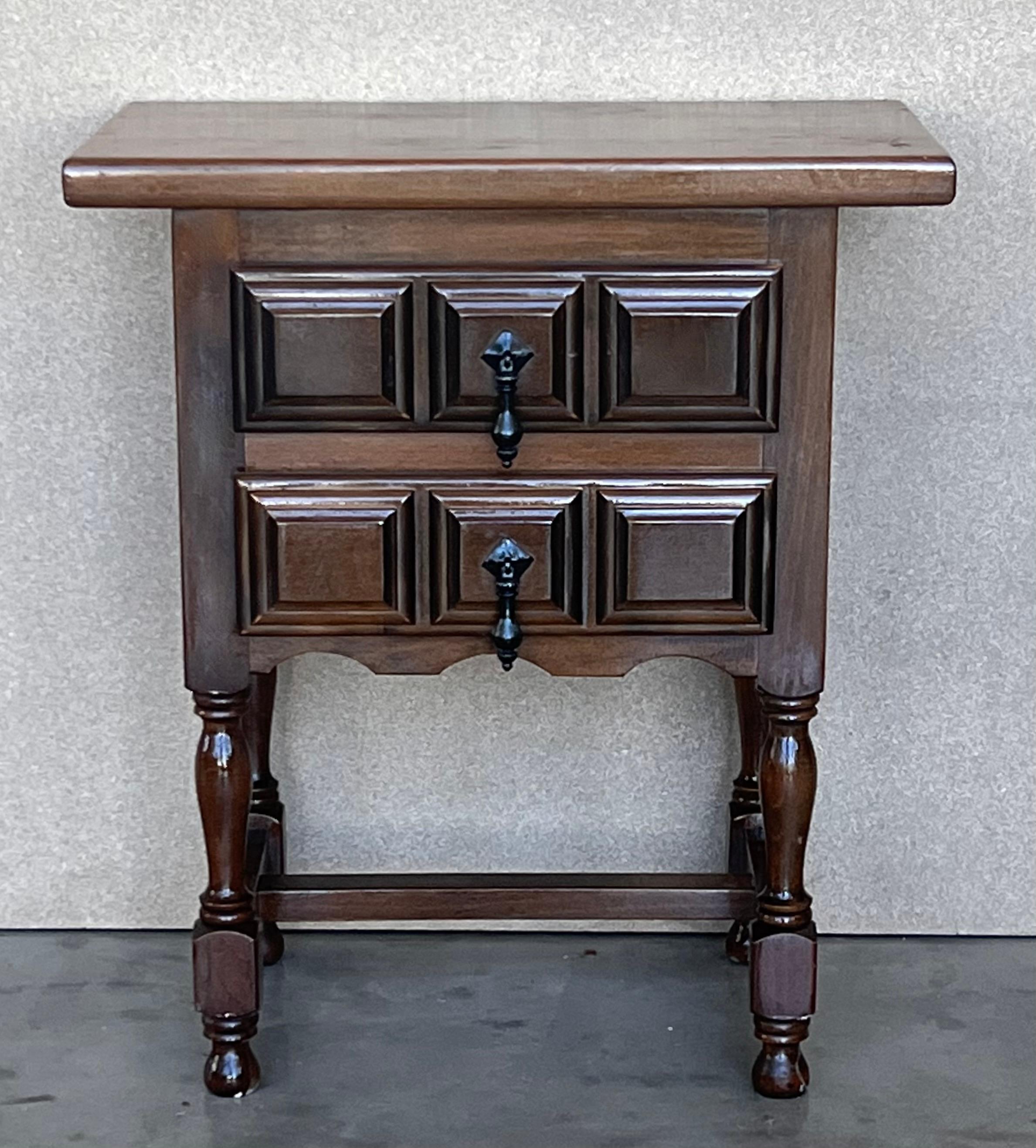 Spanish Colonial 20th Century Pair of Spanish Nightstands with Two Drawers and Iron Hardware