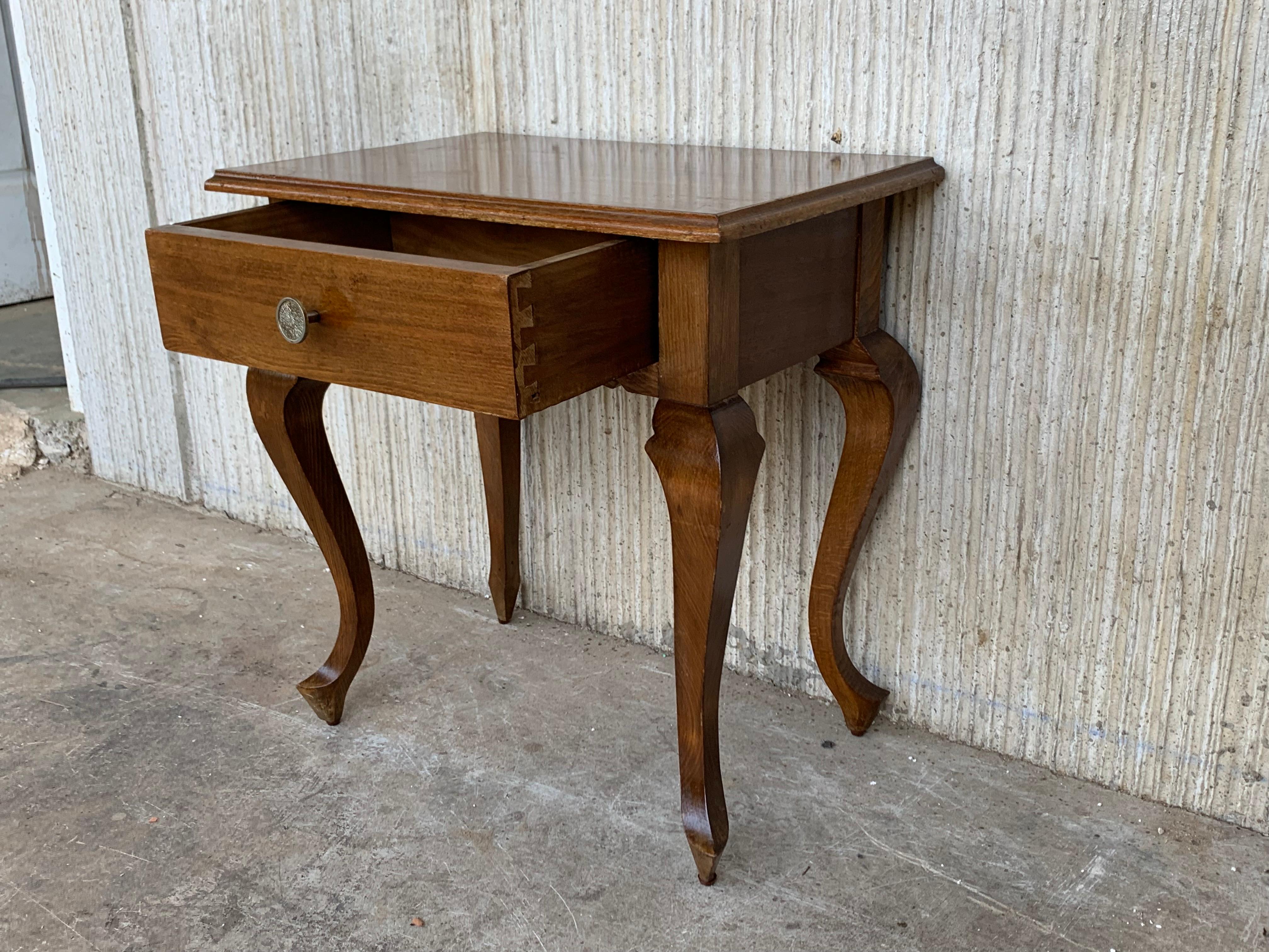 Walnut 20th Century Pair of Spanish Nightstands with Two Drawers and Iron Hardware