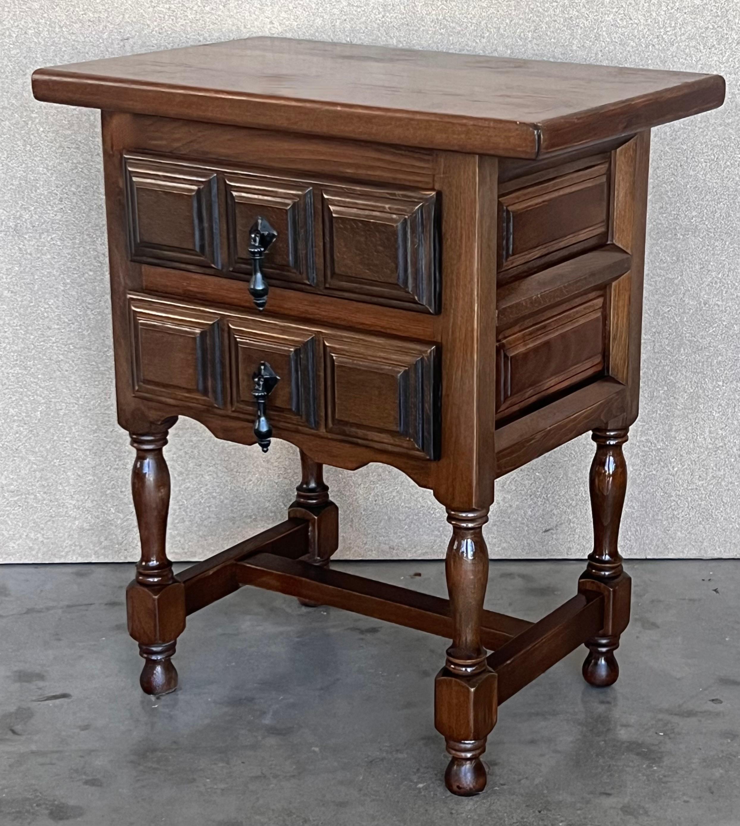20th Century Pair of Spanish Nightstands with Two Drawers and Iron Hardware 2