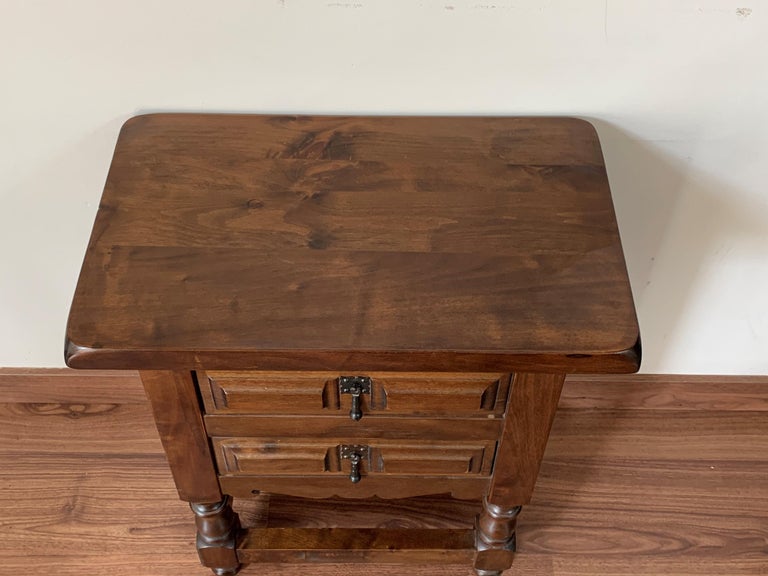 20th Century Pair of Spanish Nightstands with Two Drawers and Iron