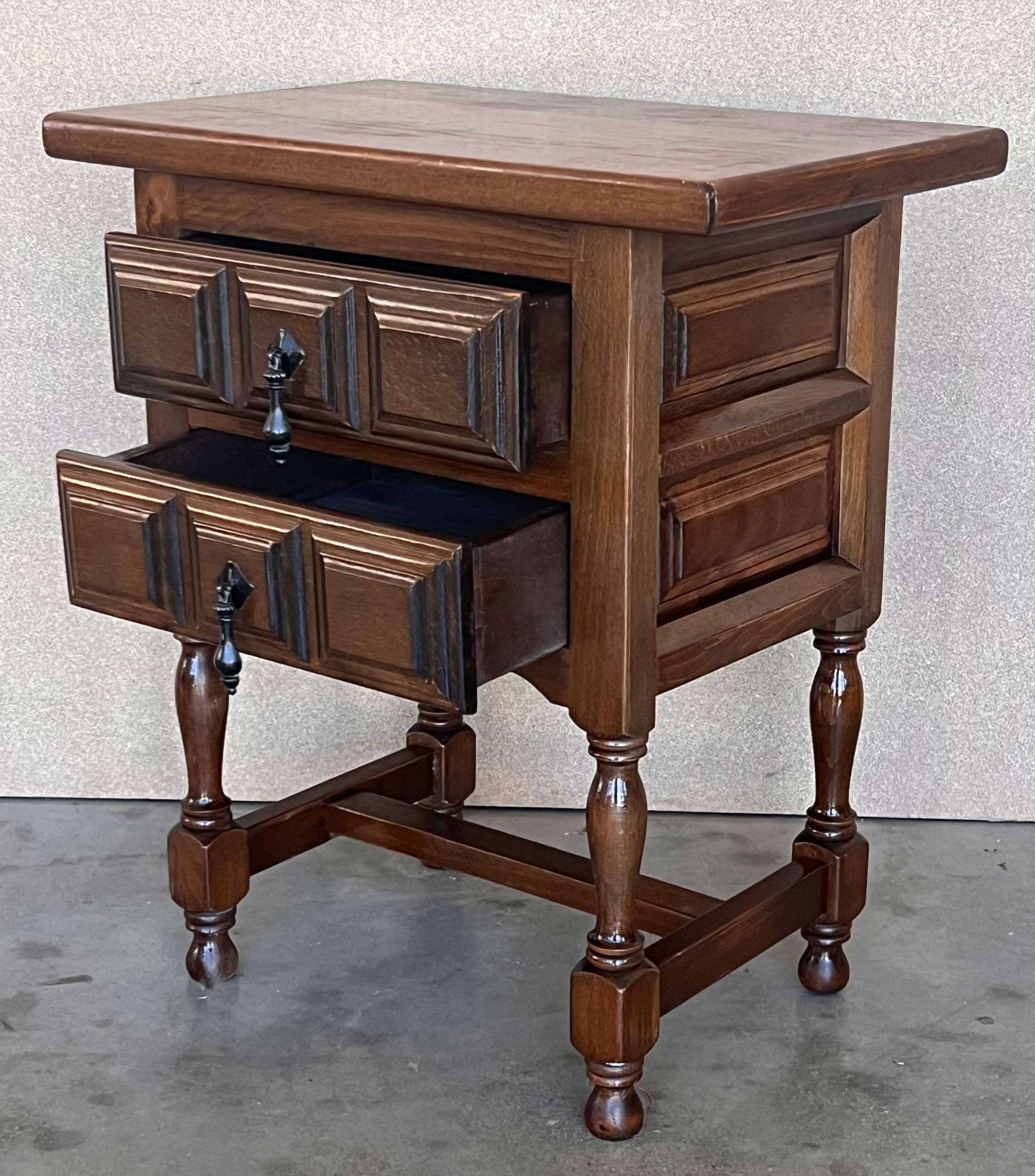 20th Century Pair of Spanish Nightstands with Two Drawers and Iron Hardware 4