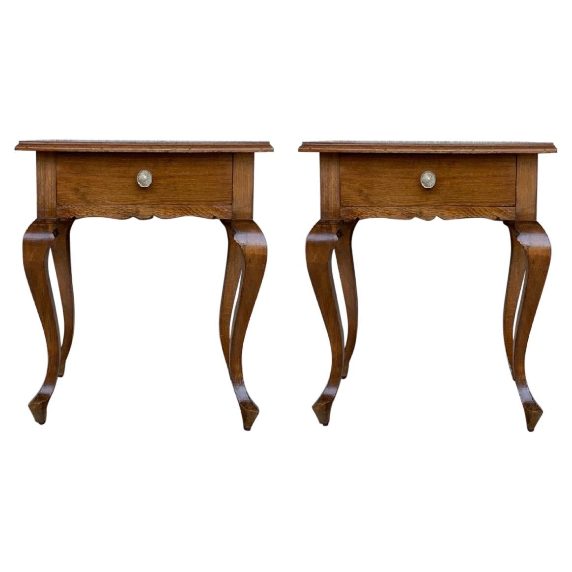 20th Century Pair of Spanish Nightstands with Two Drawers and Iron Hardware