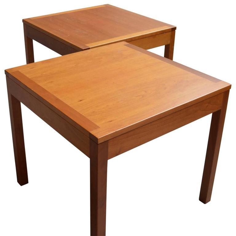 Great pair of Danish square end tables in cheery-wood designed by Børge Mogensen for Fredericia Furniture.