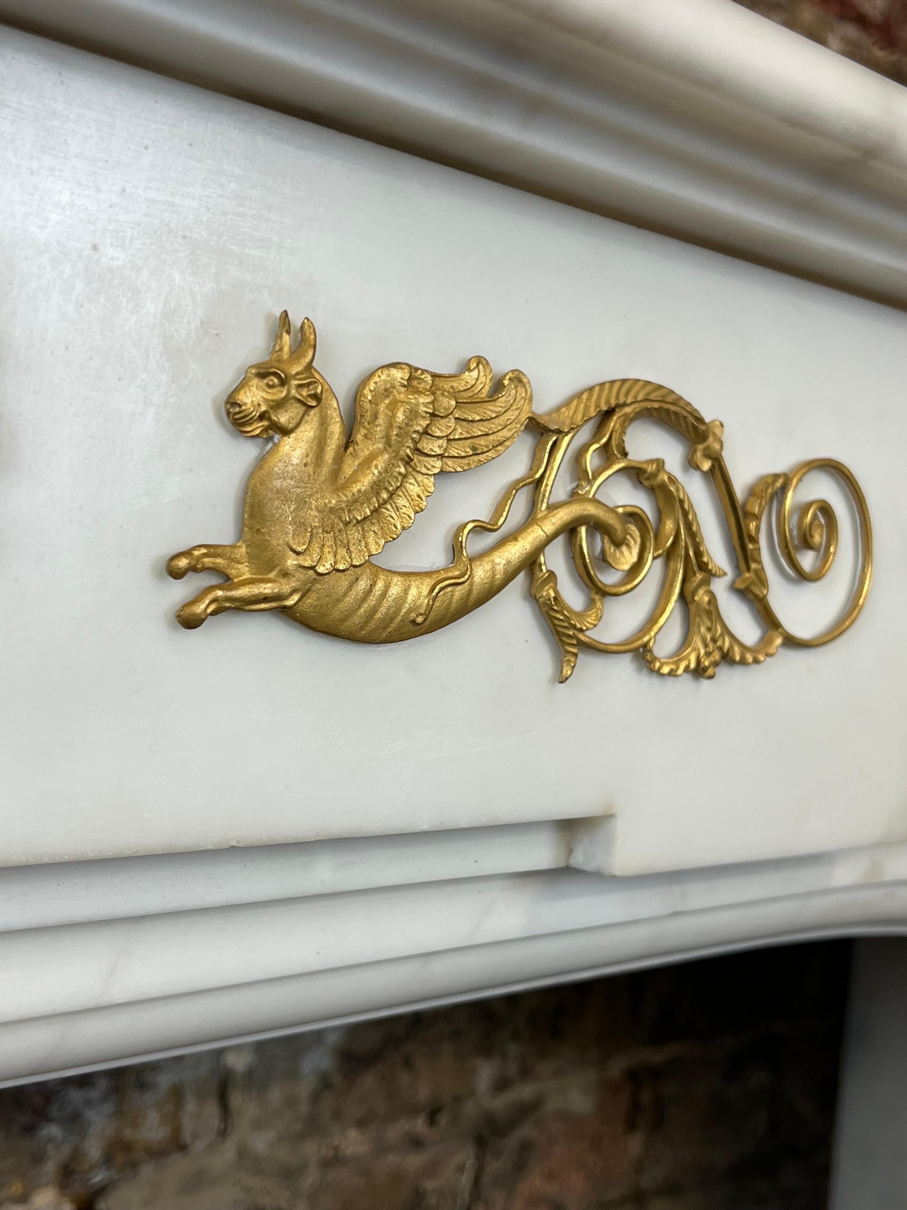 20th Century Pair of Statuary Marble & Ormolu Fireplaces For Sale 7