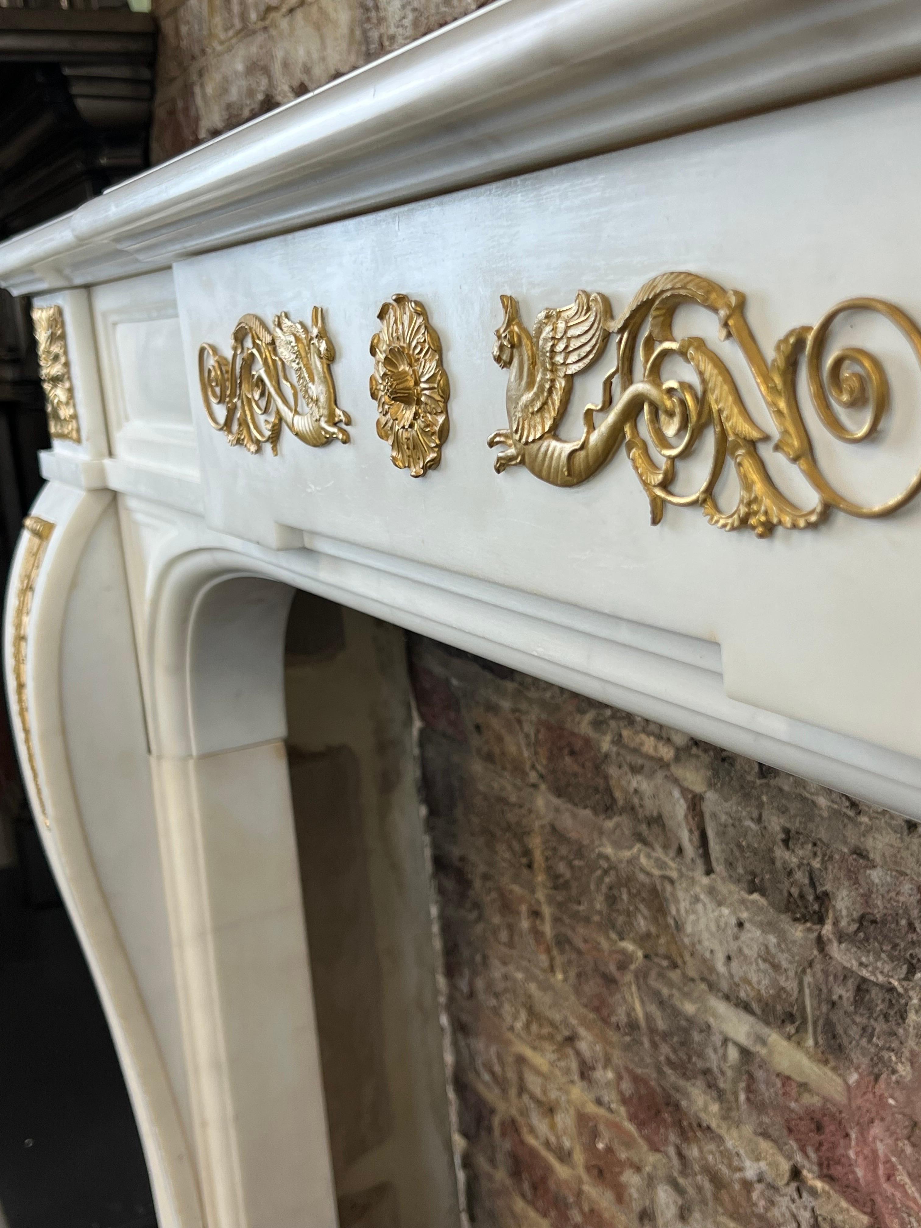 20th Century Pair of Statuary Marble & Ormolu Fireplaces For Sale 9