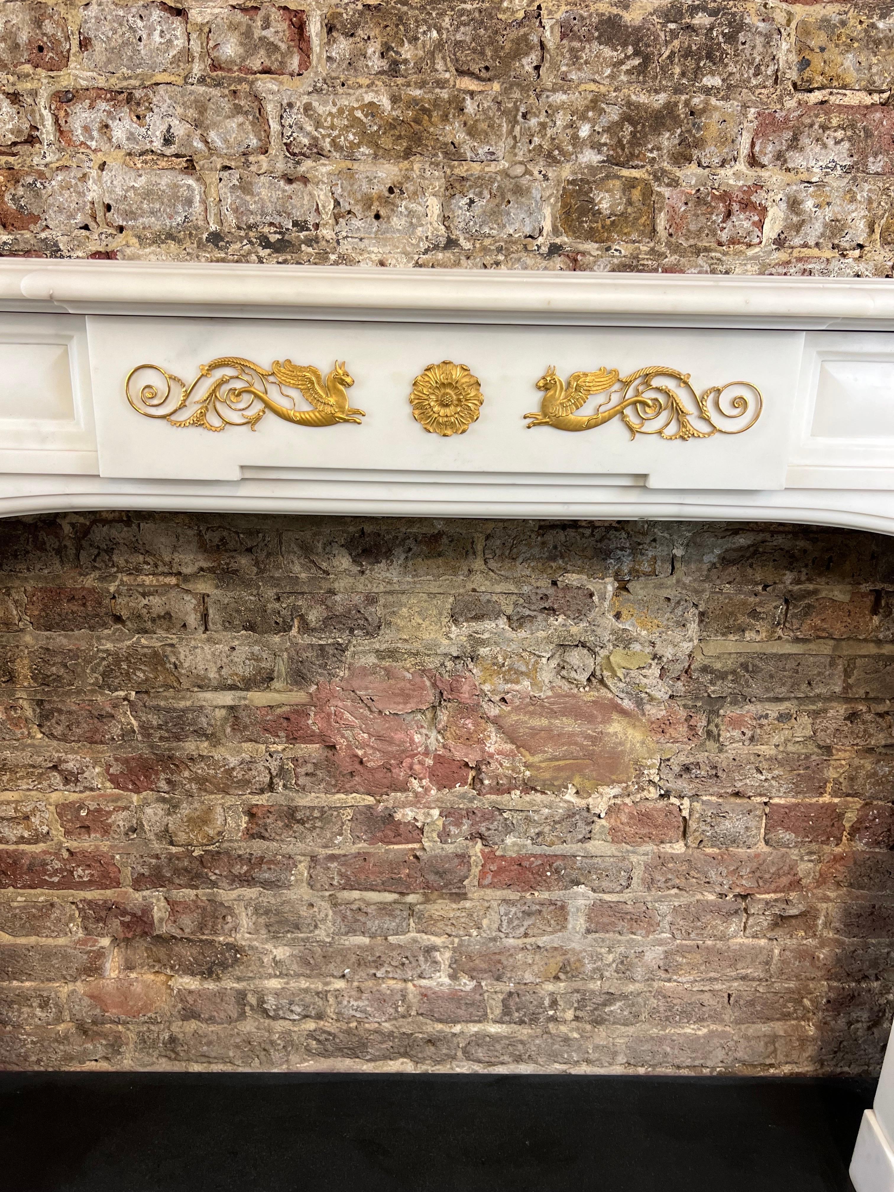 20th Century Pair of Statuary Marble & Ormolu Fireplaces For Sale 10
