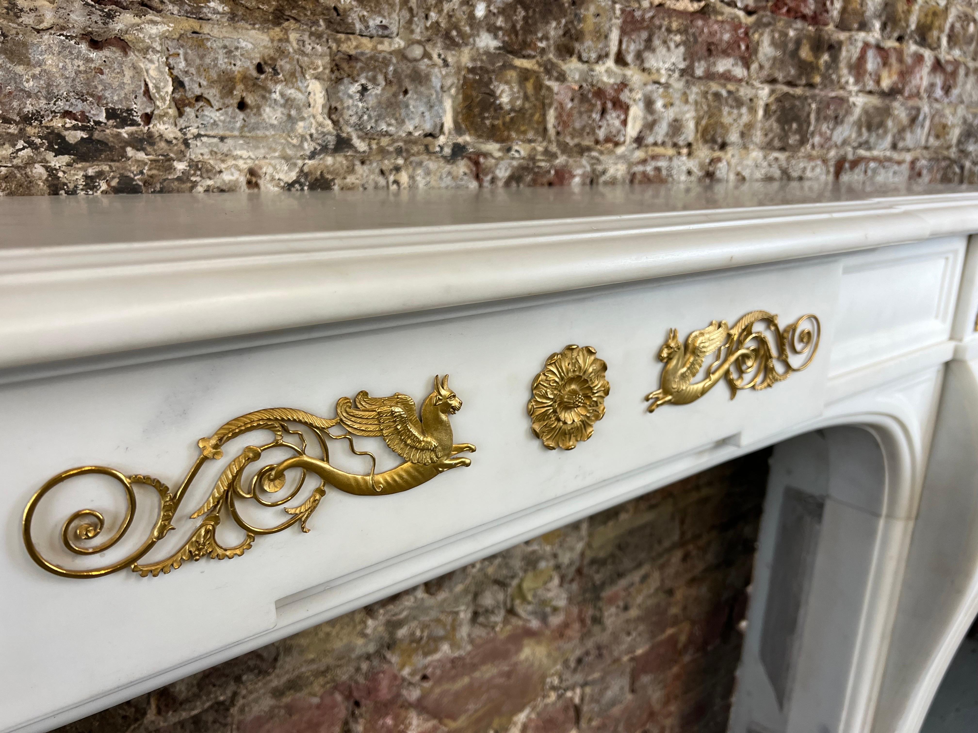 English 20th Century Pair of Statuary Marble & Ormolu Fireplaces For Sale