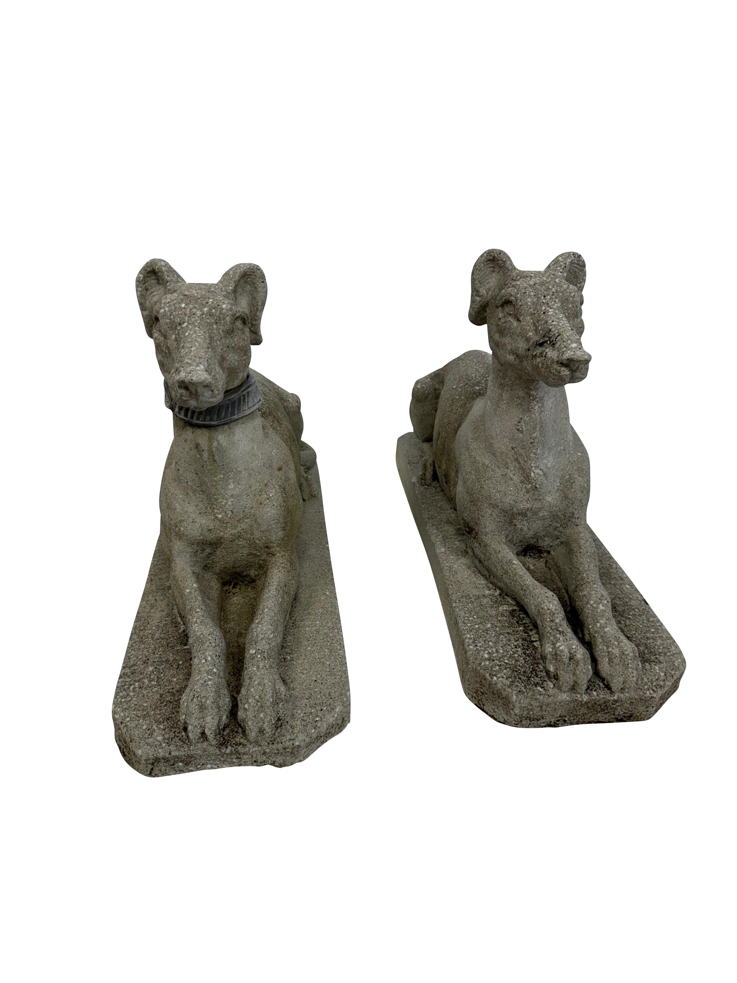 Hand-Crafted 20th Century Pair of Stone Greyhounds