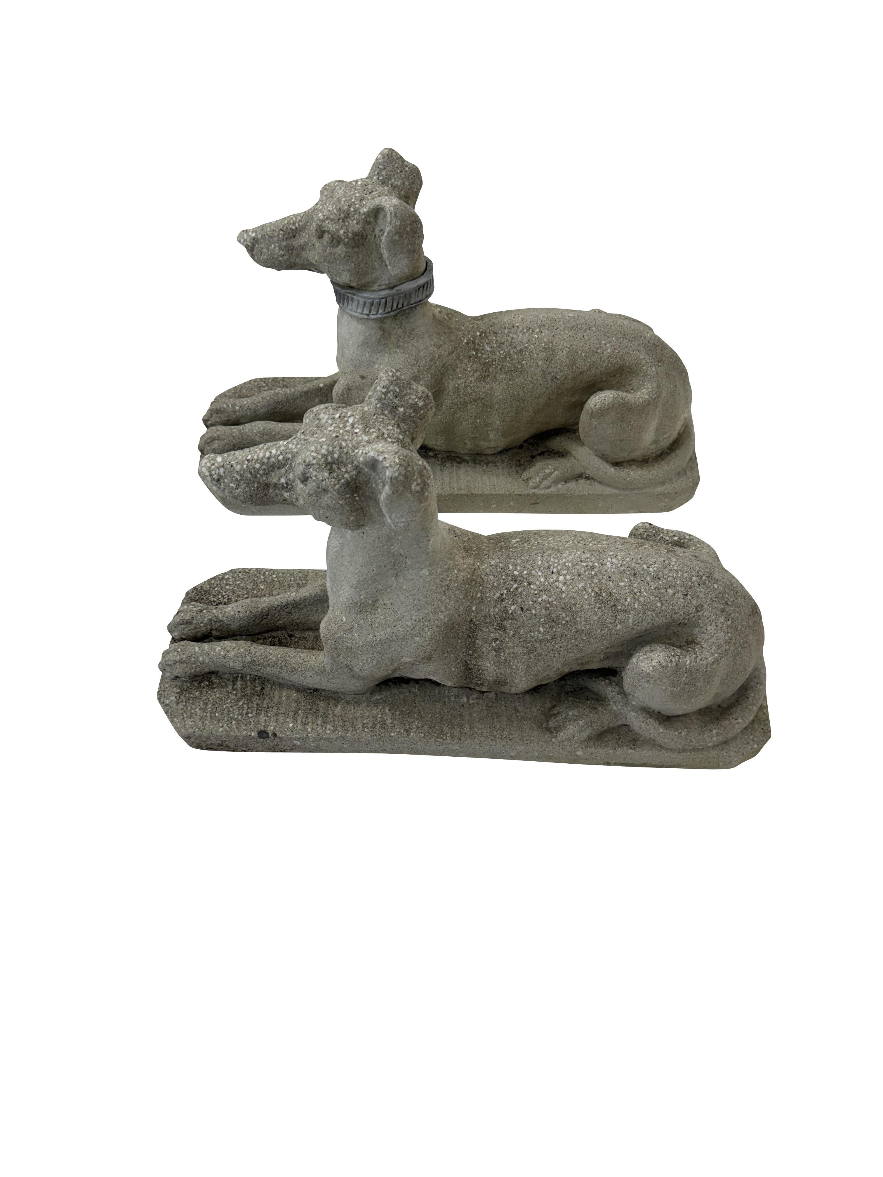 20th Century Pair of Stone Greyhounds 2