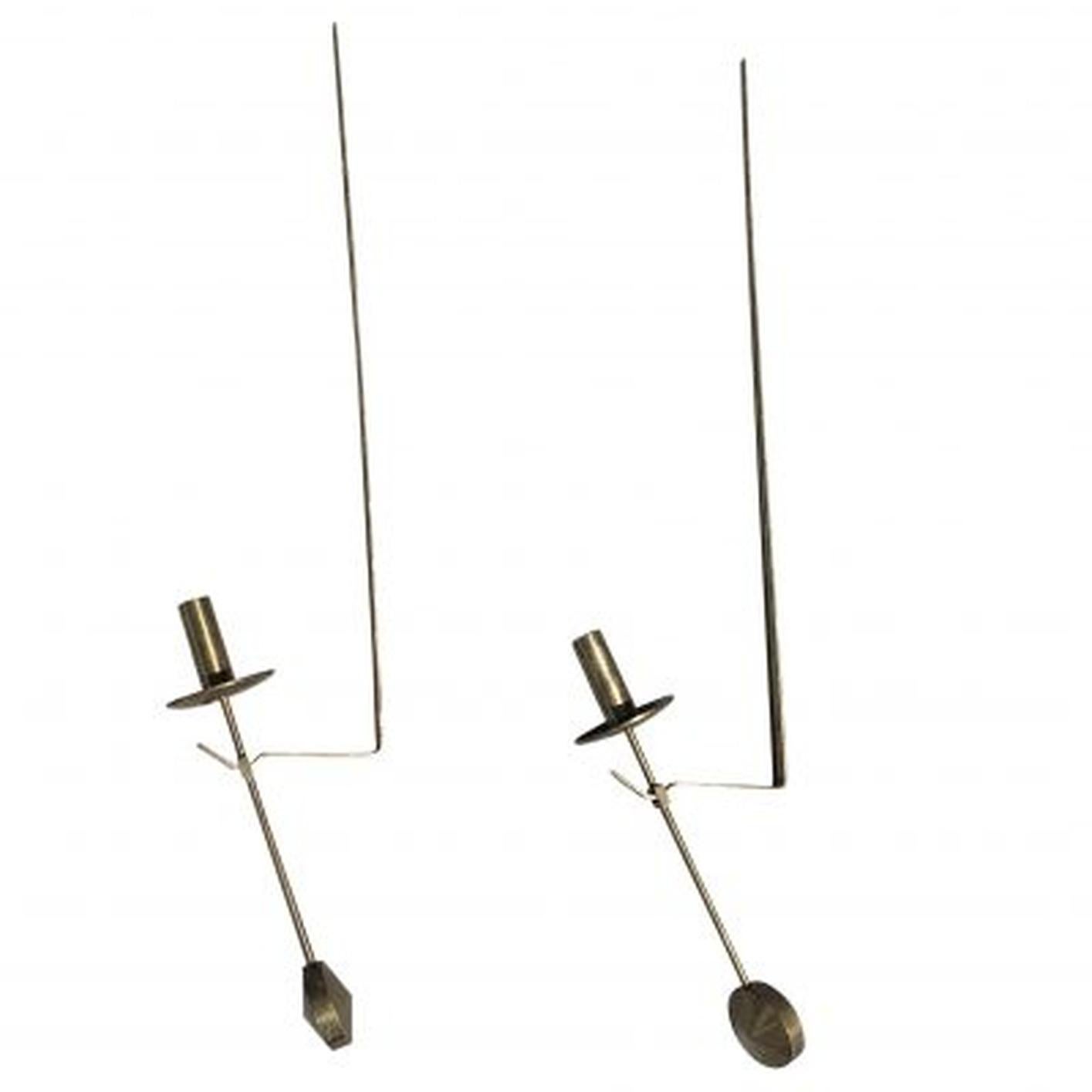Mid-Century Modern 20th Century Pair of Swedish Brass Pendeln Candleholders by Pierre Forsell