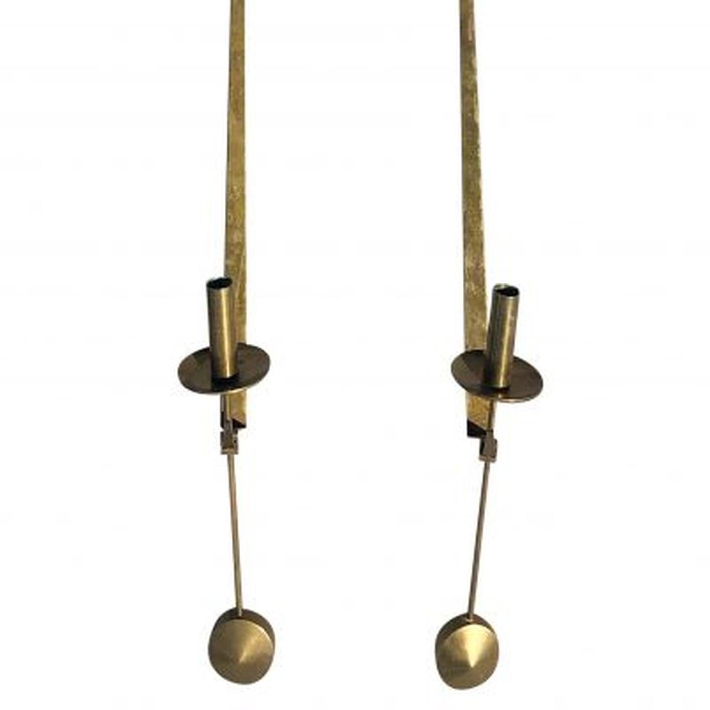20th Century Pair of Swedish Brass Pendeln Candleholders by Pierre Forsell In Good Condition In West Palm Beach, FL