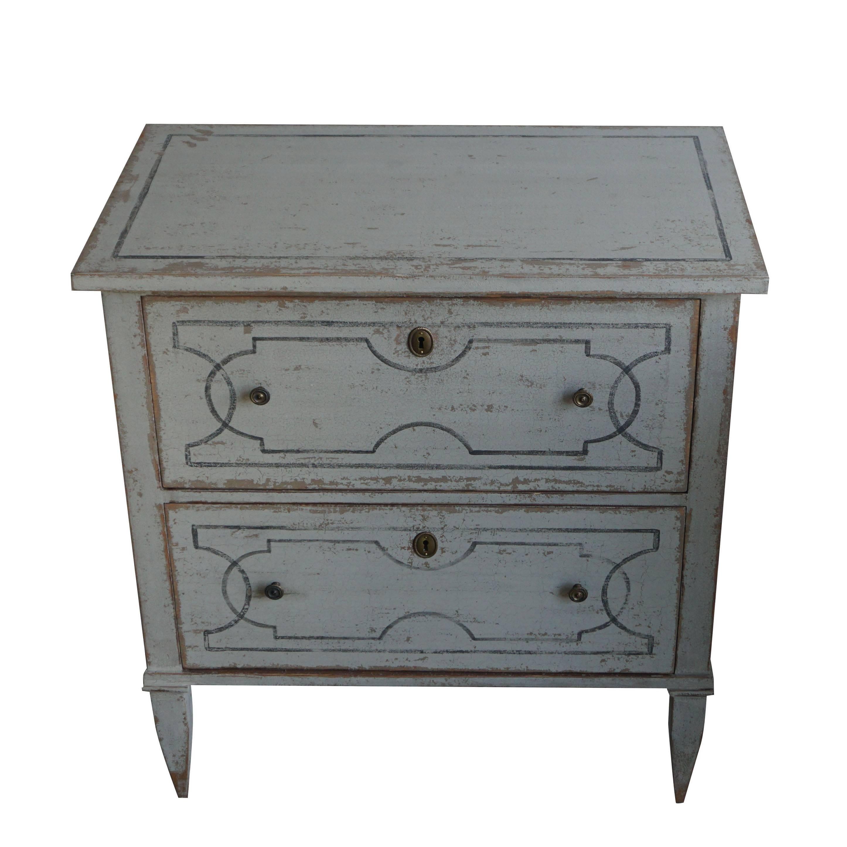 Hand-Carved 20th Century White Pair of Swedish Gustavian Chests, Antique Pinewood Commodes