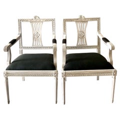 20th Century Pair of Swedish Gustavian Style Painted Armchairs
