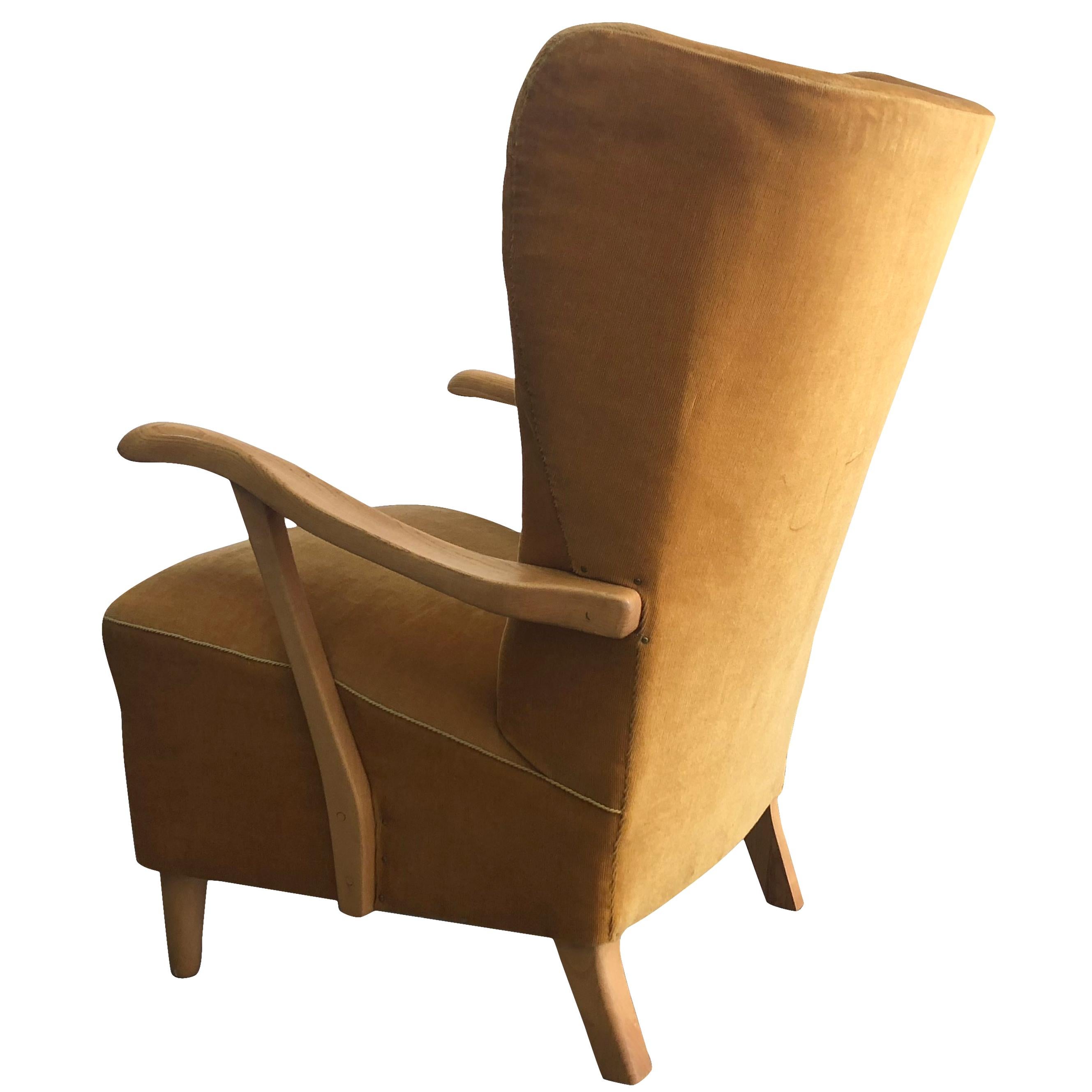 Mid-Century Modern 20th Century Pair of Swedish Wingback Lounge Chairs