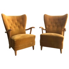 20th Century Pair of Swedish Wingback Lounge Chairs