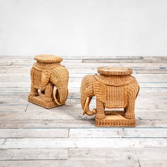 20th Century Pair of Tables Elephant-Shaped in Rattan Attr. Vivai del Sud '70s