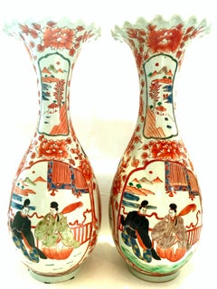 20th Century Pair of Tall Japanese Imari Hand Painted Porcelain Vases