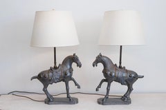 20th Century Pair of Tang Dynasty-Style Horse Table Lamps