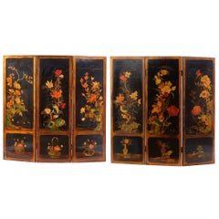 20th Century Pair of Three-Leaf Hand-Painted Screens