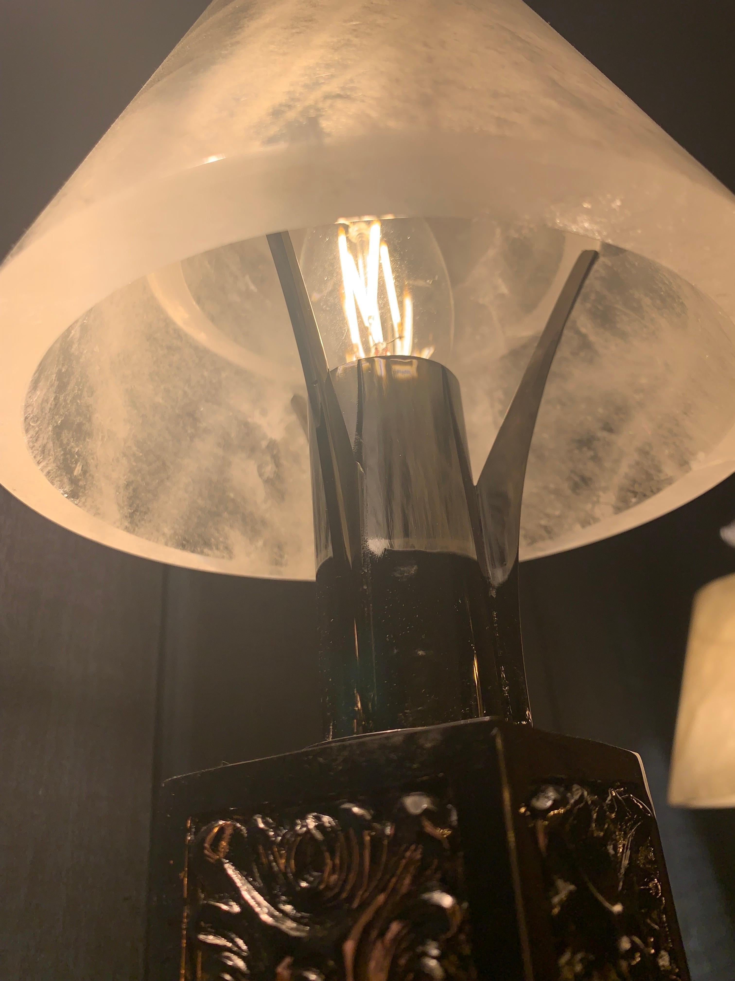 20th Century Pair of Torches Wall Lamp in Black Nickel Bronze and Rock Crystal In Excellent Condition For Sale In SAINT-OUEN-SUR-SEINE, FR