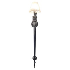 20th Century Pair of Torches Wall Lamp in Black Nickel Bronze and Rock Crystal
