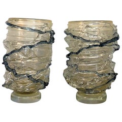 20th Century Pair of Transparent Murano Glass Vases by Pino Signoretto