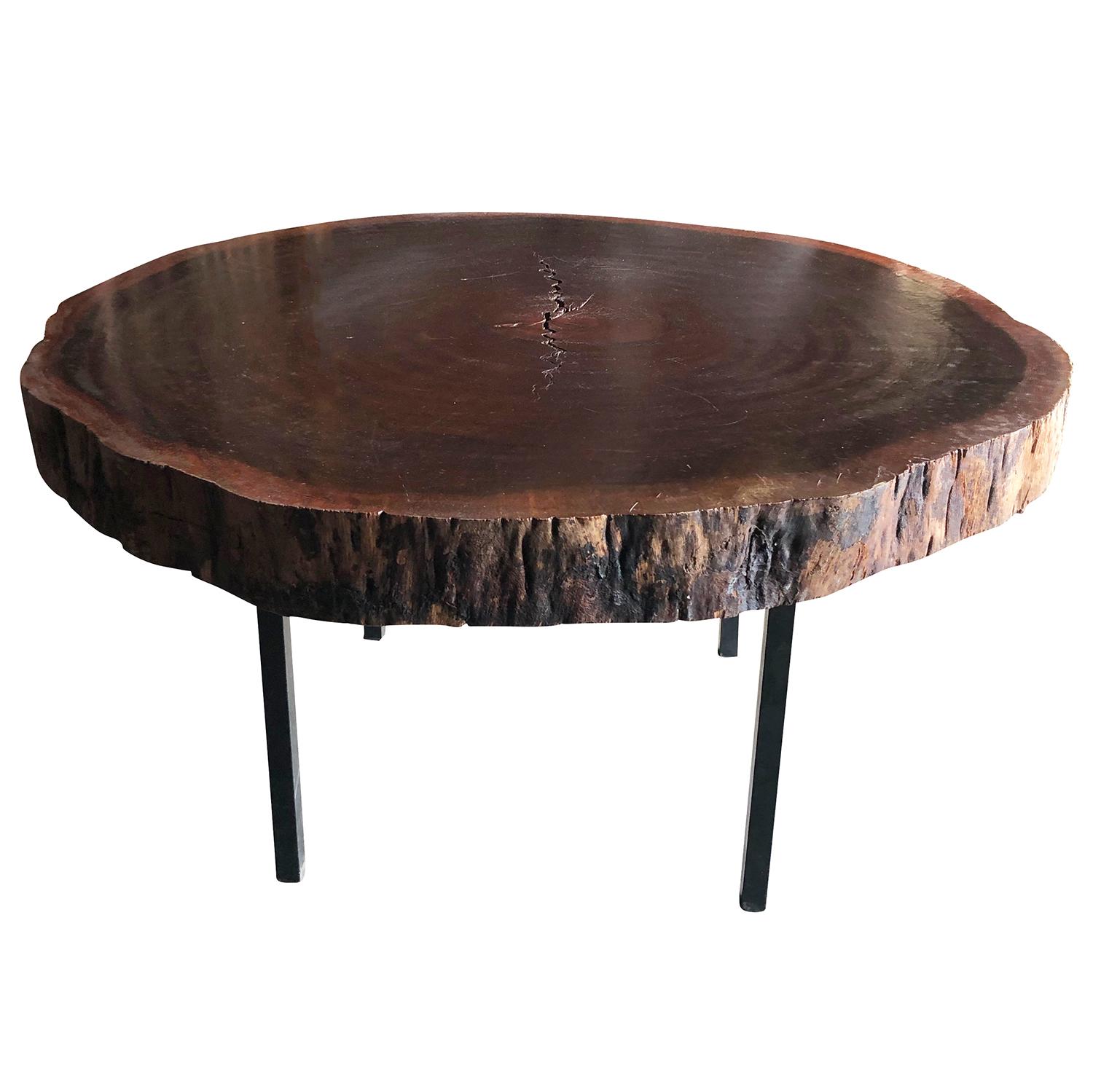 Mid-Century Modern 20th Century French Pair of Tree Trunk Oak Tables in the Style of George Nelson For Sale