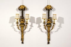 20th century, Pair of Tuscany Lacquered and Gilt Wood Sconces