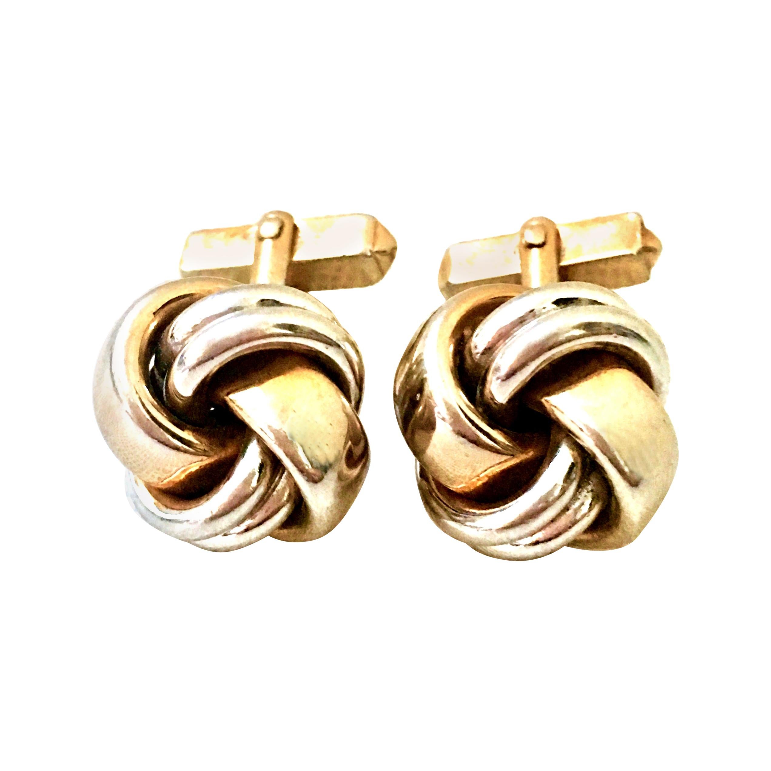 20th Century Pair Of Two Tone Silver & Gold "Love Knot" Cufflinks By, Swank For Sale