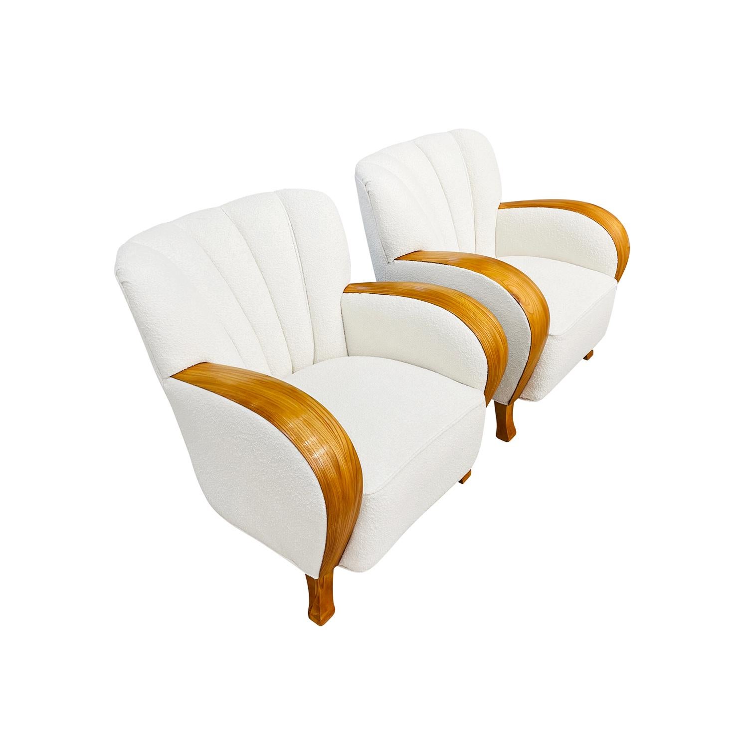 Art Deco 20th Century Pair of Vintage Large Danish Birch Scandinavian Lounge Chairs For Sale