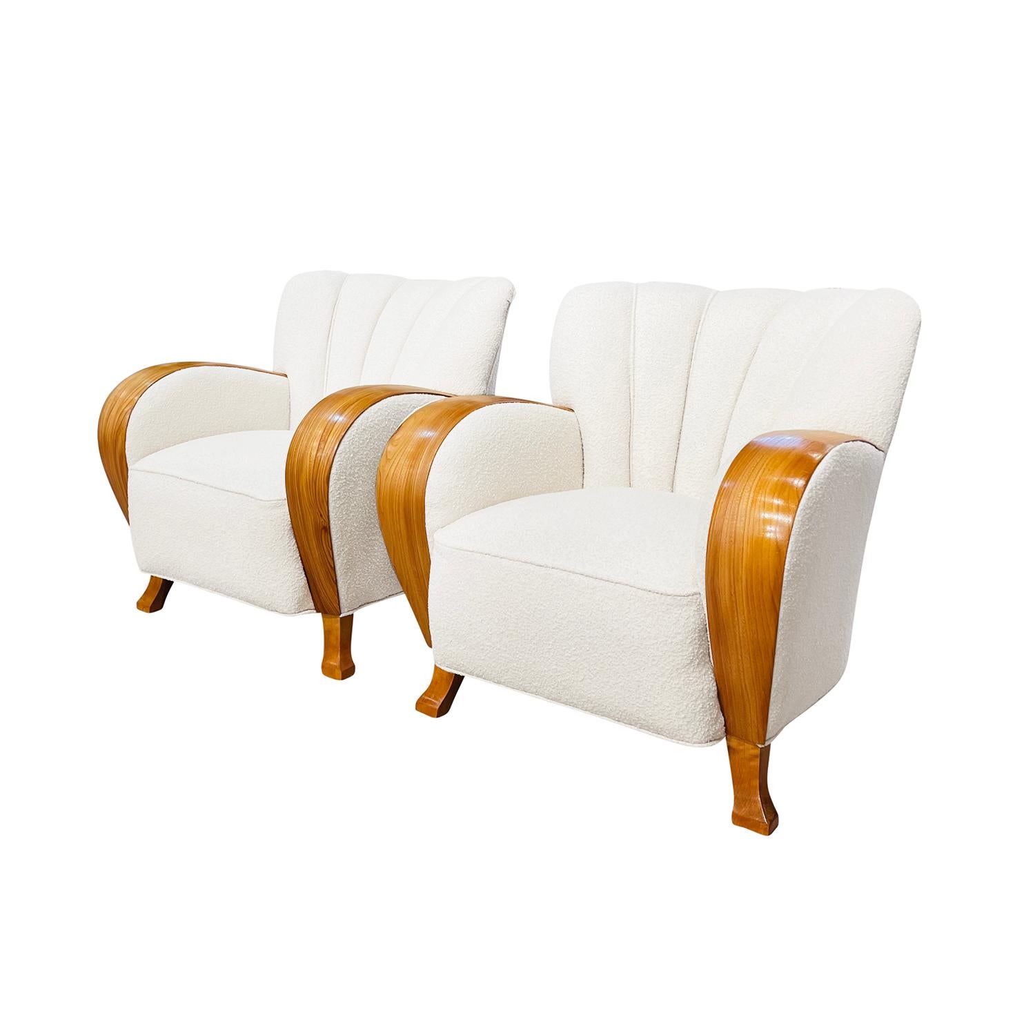 Hand-Carved 20th Century Pair of Vintage Large Danish Birch Scandinavian Lounge Chairs For Sale
