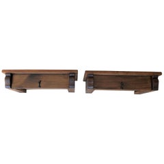 20th Century Pair of Wall Hang Floating Tables with Drawer and Iron Hardware