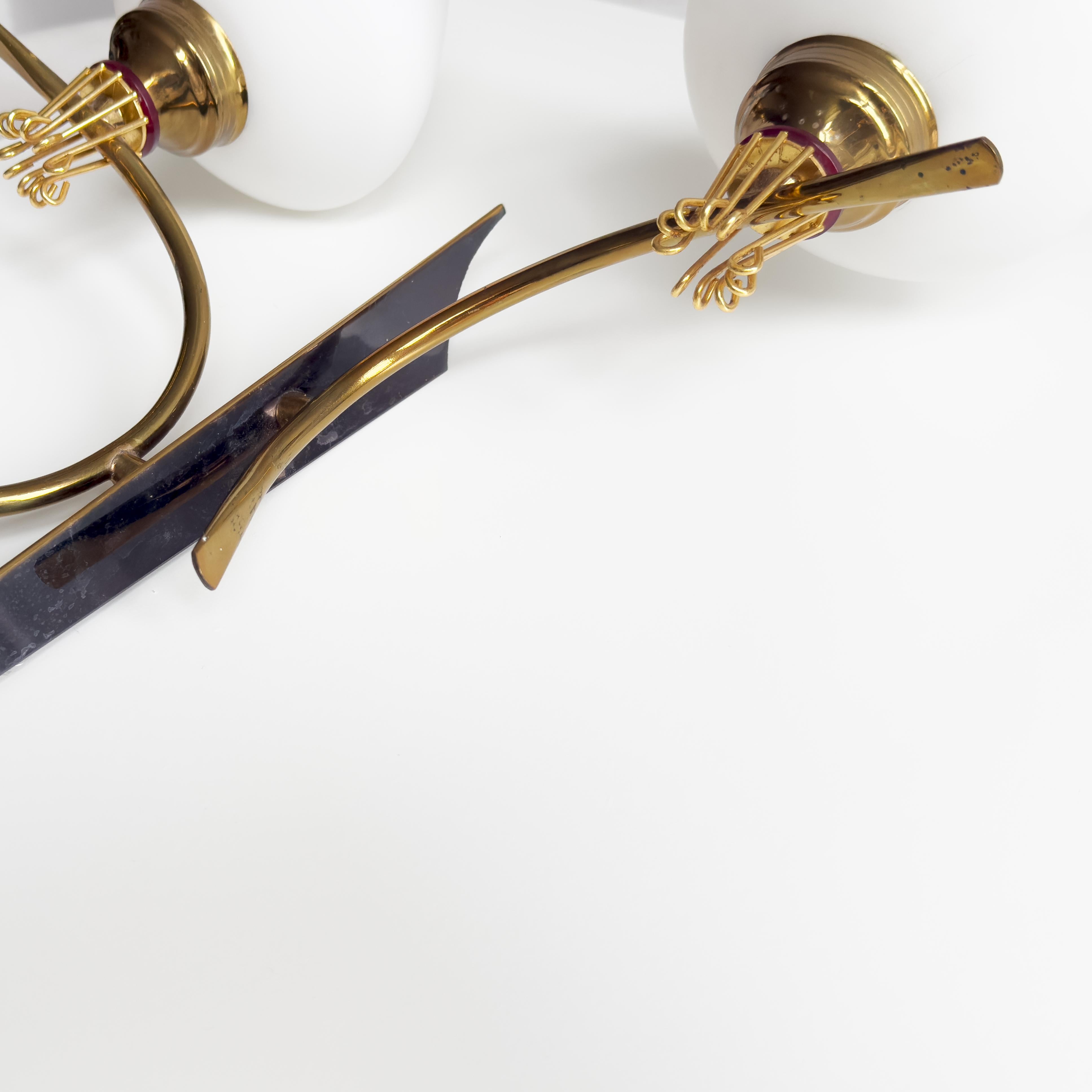 20th Century Pair of Wall Lamps by Maison Arlus in Gilded Brass & Opaline, 1960s For Sale 4