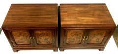 20th Century Pair of Walnut & Burl Wood Oriental Nightstands by, John Widdicomb