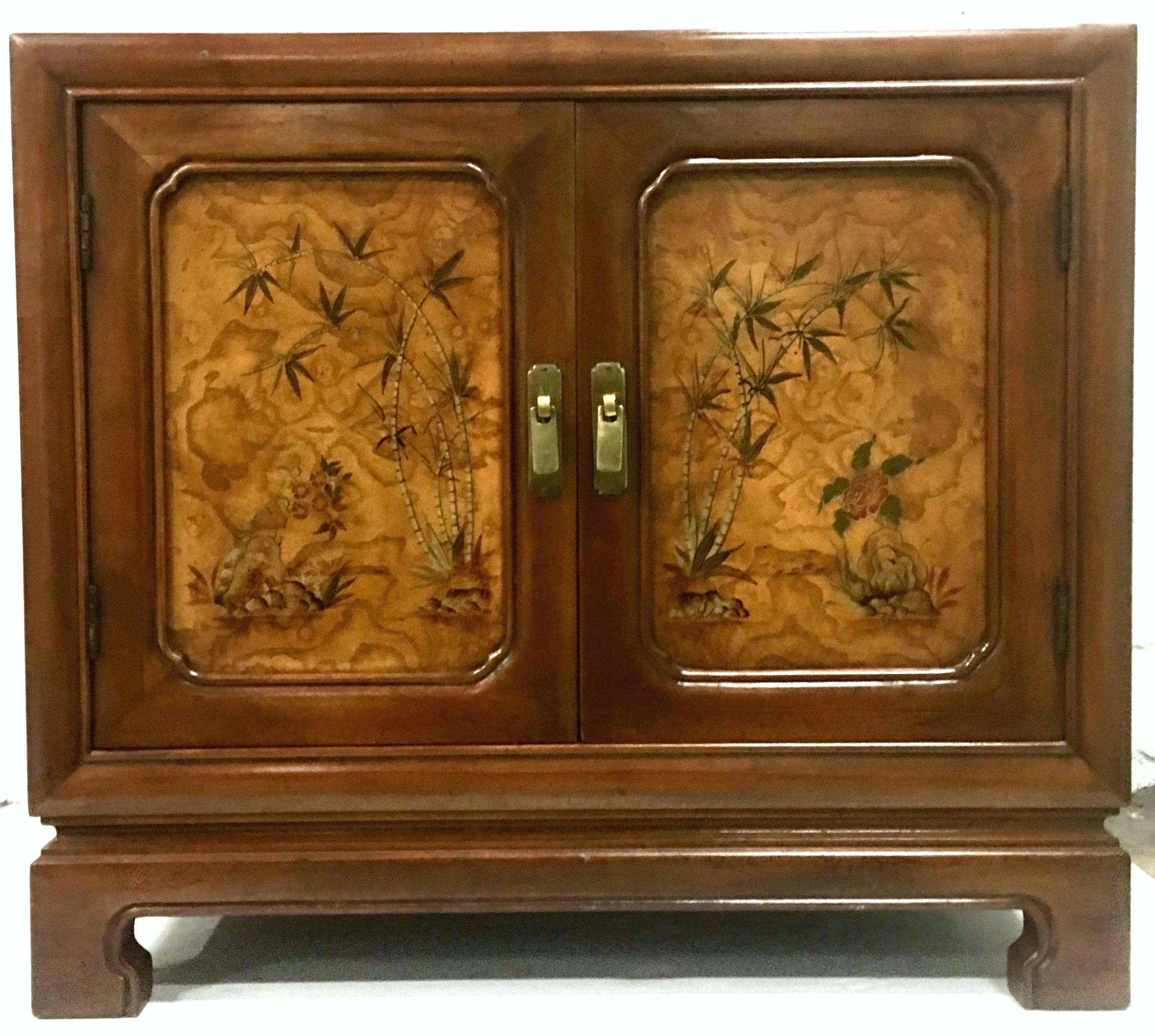 20th Century Pair of Walnut & Burl Wood Oriental Nightstands by, John Widdicomb In Good Condition For Sale In West Palm Beach, FL