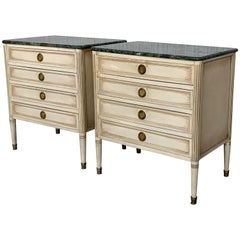 20th Century Pair of White Patina and Green Marble Nightstands
