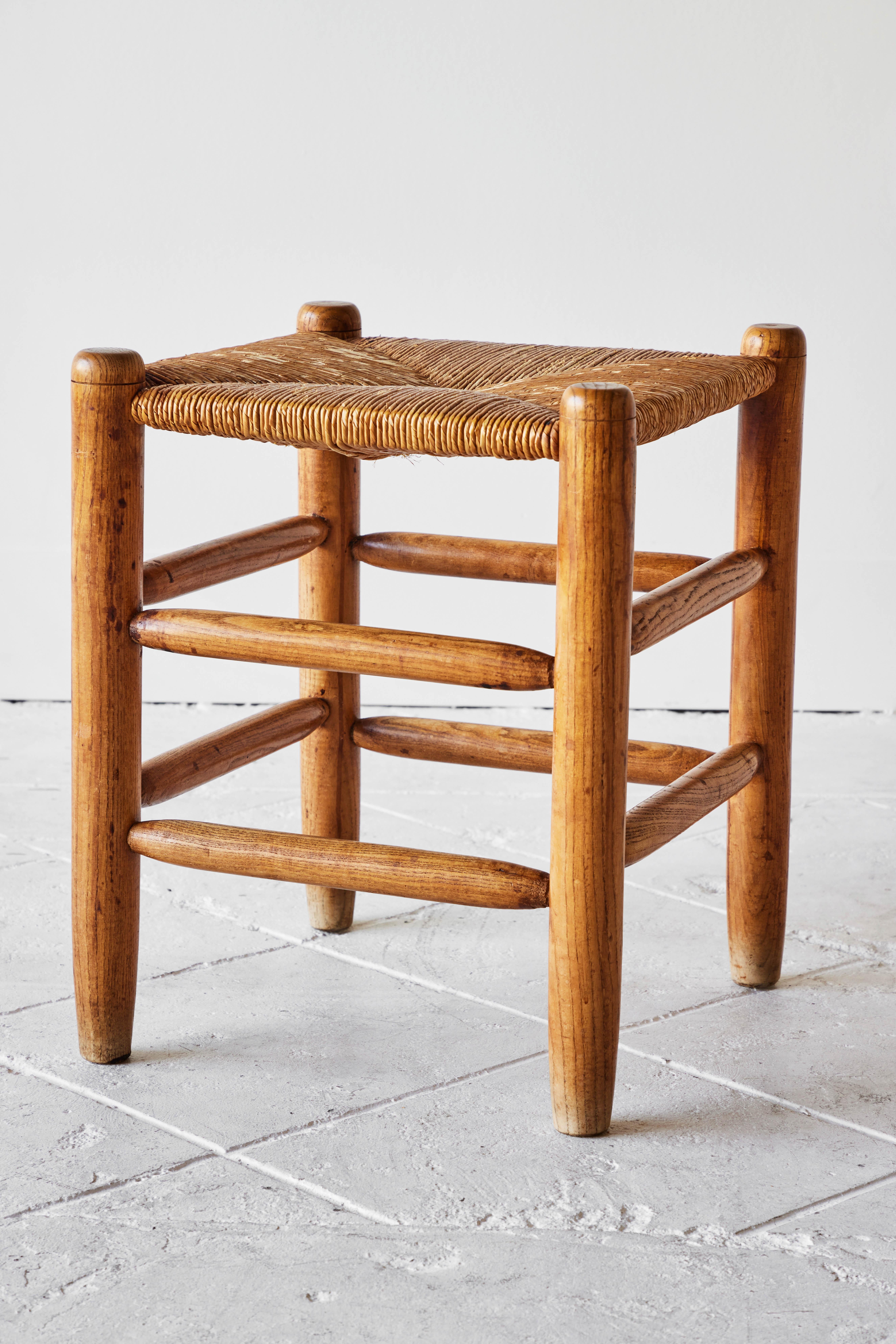 20th Century Pair of Wood Stools with Rush Seats 5