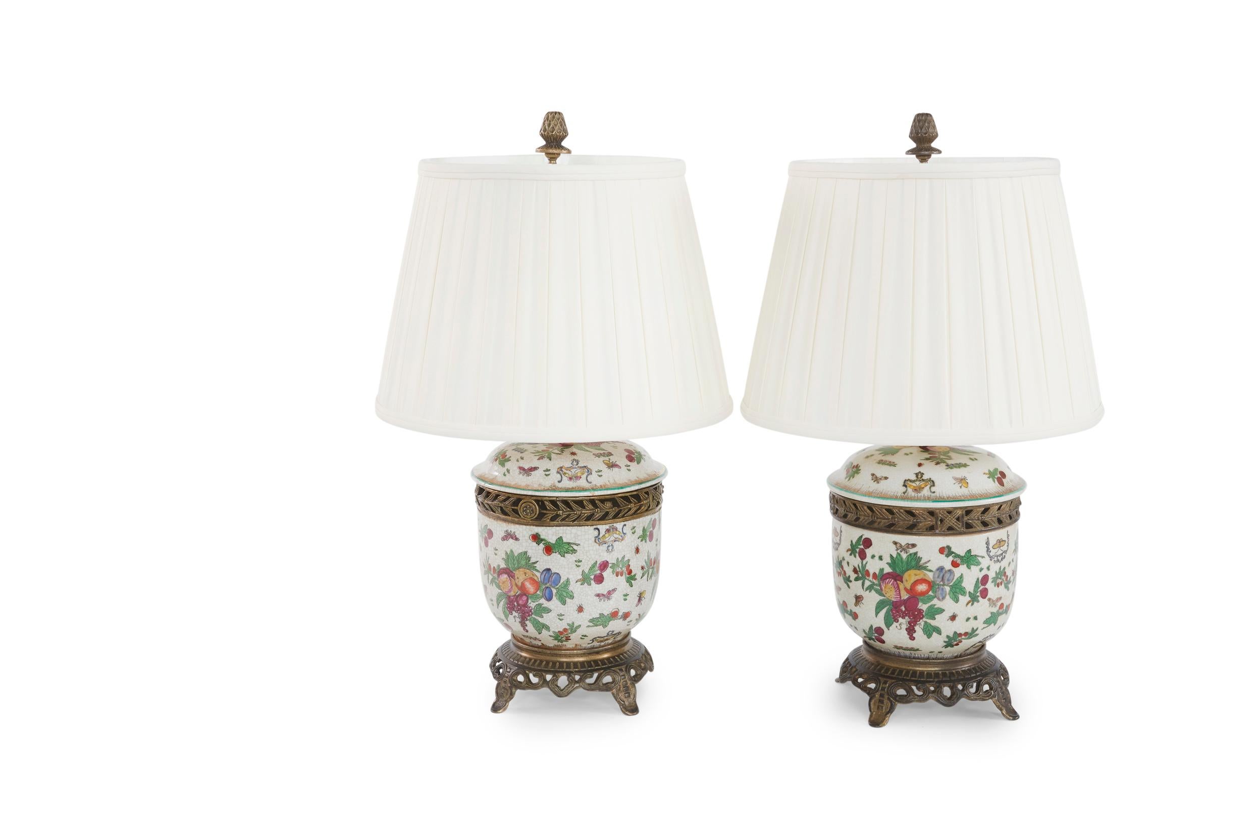 20th Century Pair Porcelain / Bronze Table Lamps 7