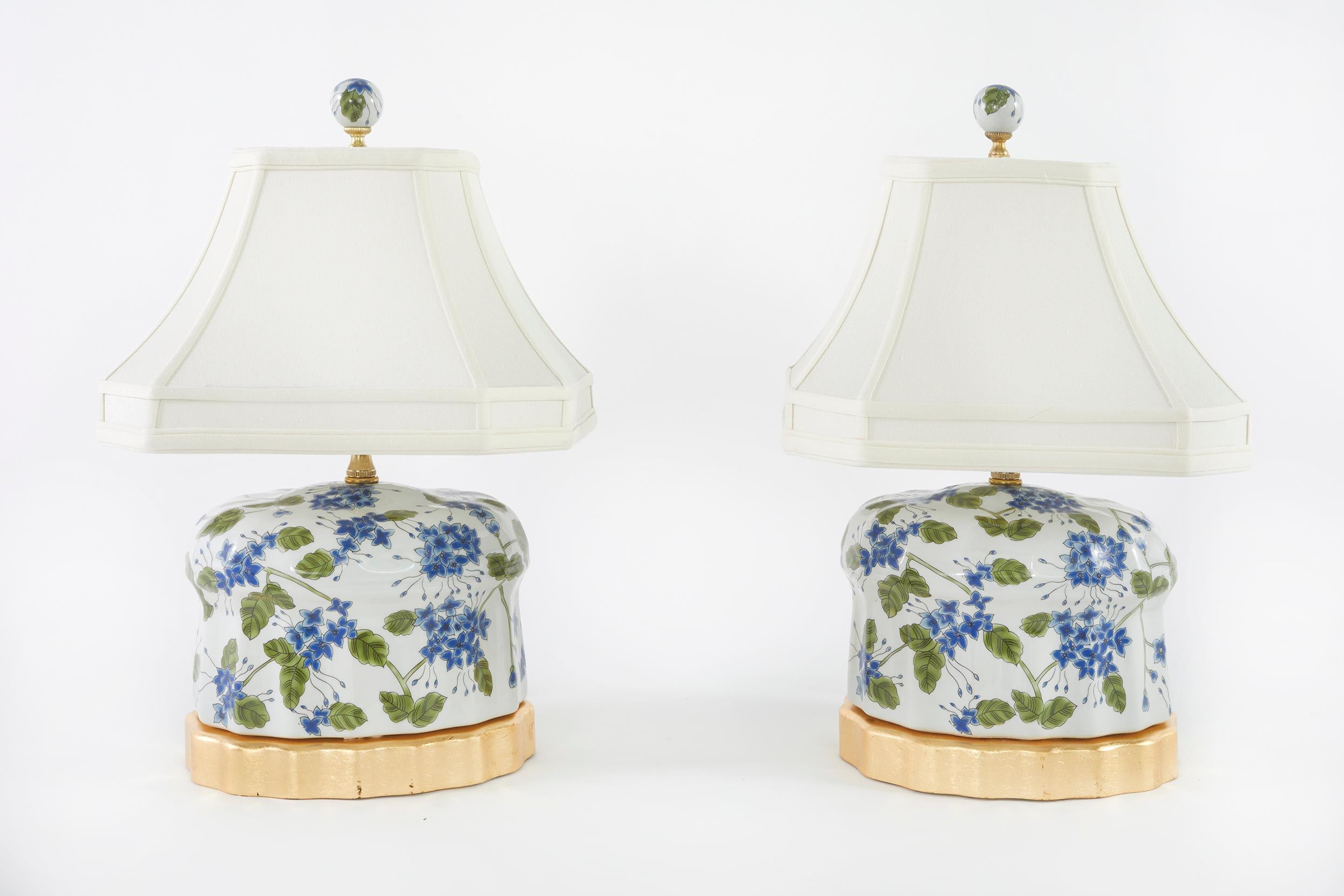 20th Century Pair Porcelain / Gilt Wood Base Lamp 2