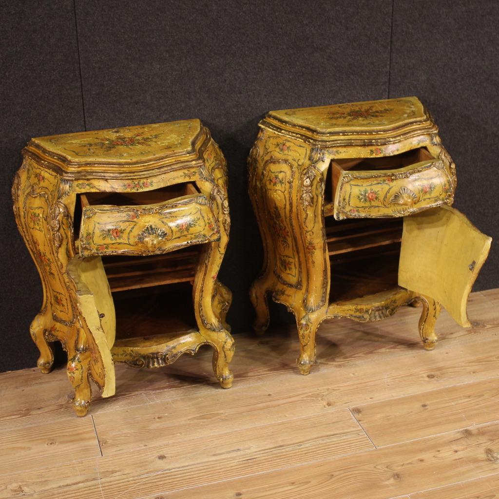 20th Century Pair Sculpted Lacquered Painted Wood Venetian Bedside Tables, 1960 5
