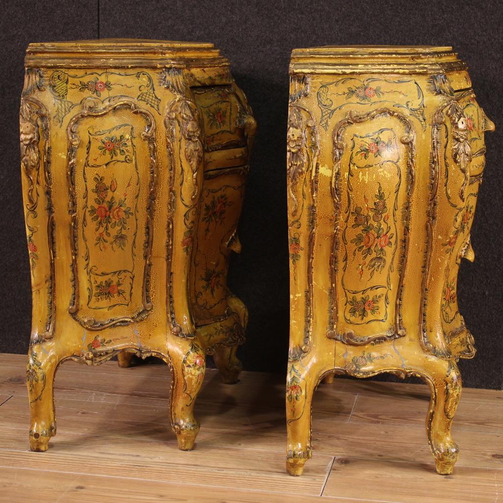 20th Century Pair Sculpted Lacquered Painted Wood Venetian Bedside Tables, 1960 1