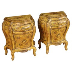 20th Century Pair Sculpted Lacquered Painted Wood Venetian Bedside Tables, 1960